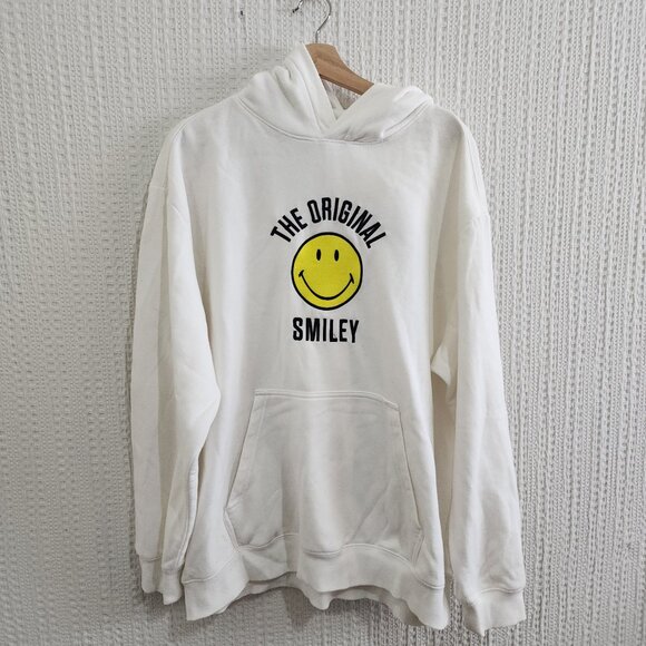 H&M Smiley Face Hoodie White Collab Graphic Pullover Sweatshirt Hoodie Men’s XL - Picture 3 of 14